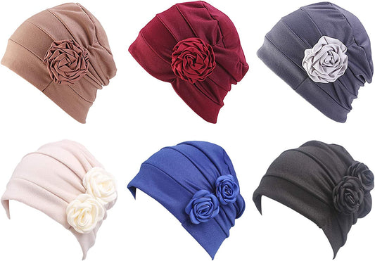 Kingrol 6 Pack Flower Head Wrap Beanies Hat, Stretch Casual Turbans Fashion Slouchy Hat Sleep Caps Chemo Hat Caps for Women Apparel & Accessories > Clothing Accessories > Headwear Kingrol   