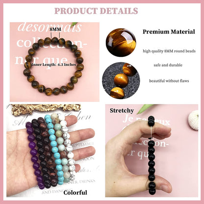 JEWPARK 12PCS 8Mm Semi-Precious Gemstone Bracelet Set Healing Crystal Stone Stretch Bracelets for Men Women round Beaded Elastic Bracelets Apparel & Accessories > Jewelry > Bracelets JEWPARK   