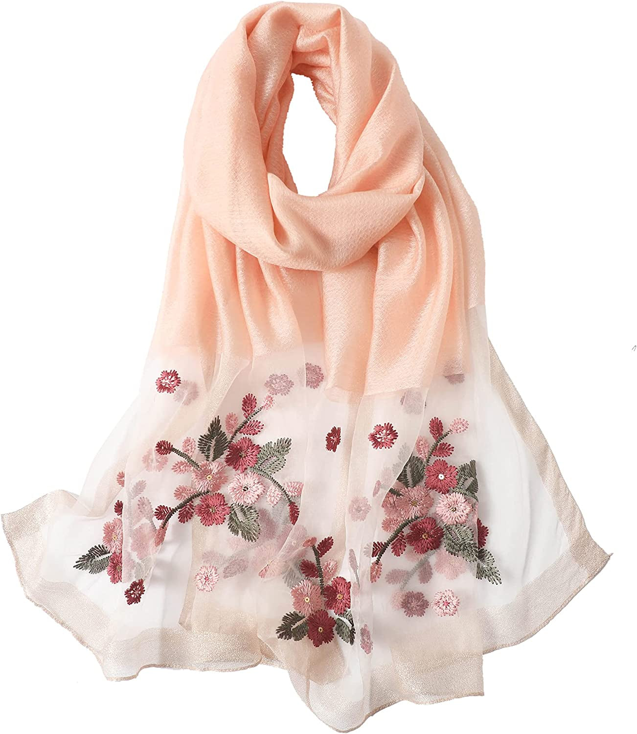 WINCESS.YU Silk Scarf for Women Lightweight Shawls and Wraps for Weddings Fashion Pashmina Shawl Embroidered Scarves Apparel & Accessories > Clothing Accessories > Scarves & Shawls WINCESS.YU Flesh Pink  