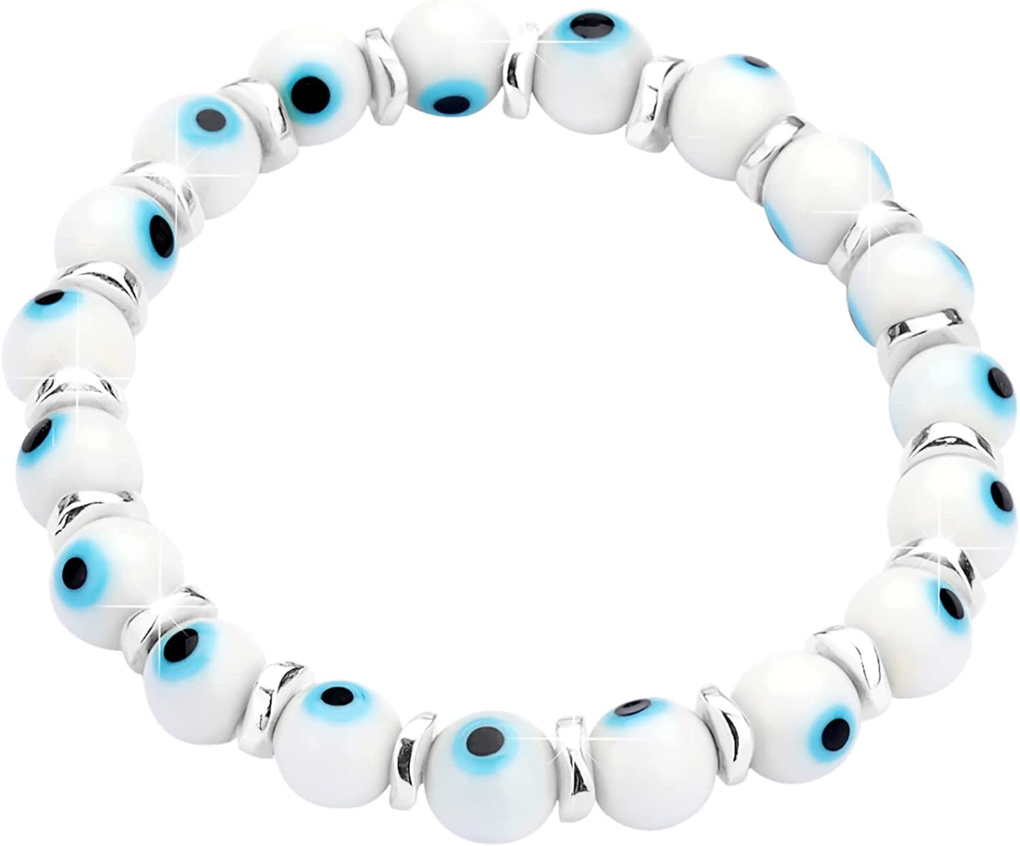 JUVJEW Evil Eye Bracelets for Women Protect 8Mm Ojo Glass Beaded Protection Stretch Braclet Jewelry Apparel & Accessories > Jewelry > Bracelets JUVJEW White-Sliver  