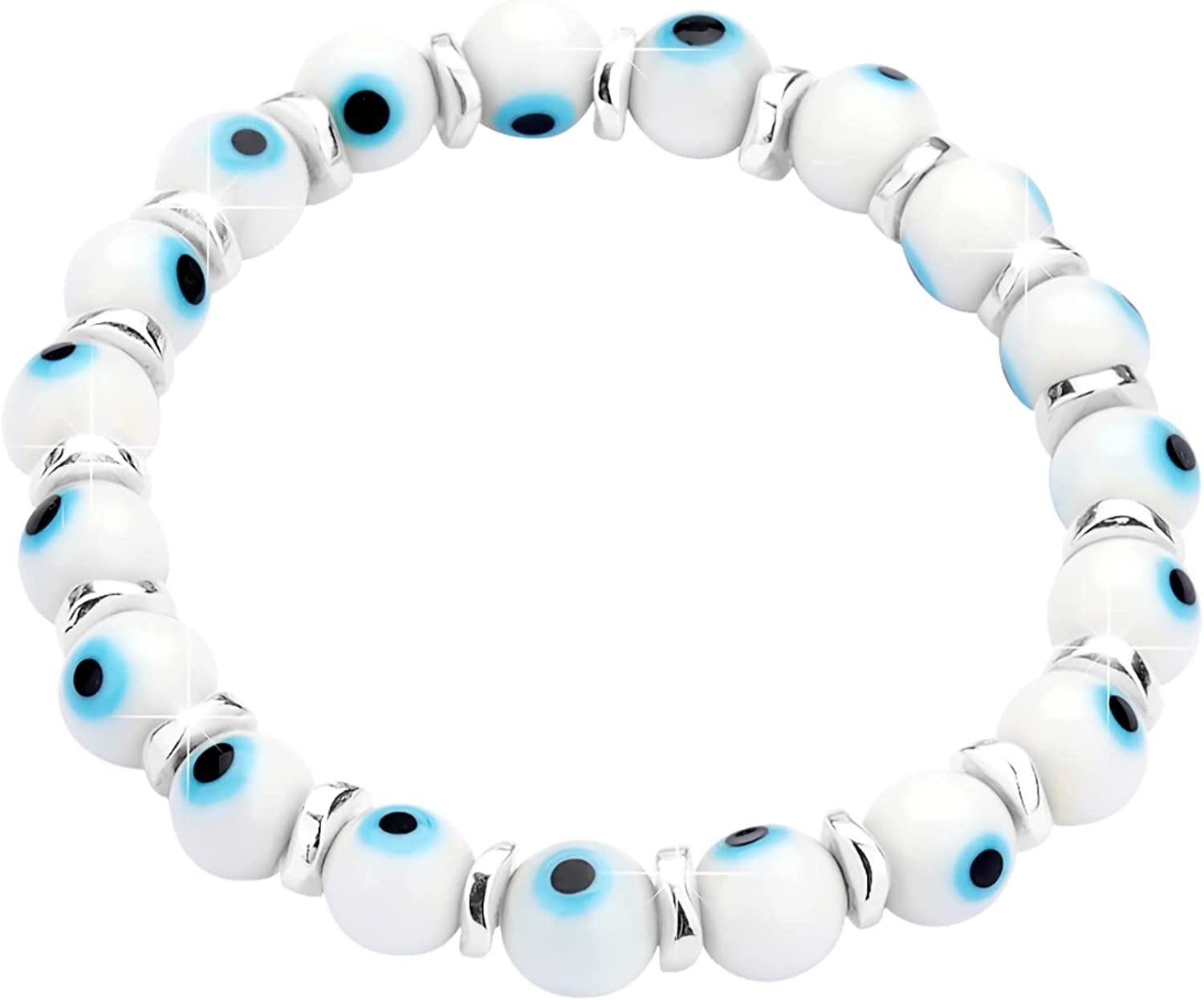 JUVJEW Evil Eye Bracelets for Women Protect 8Mm Ojo Glass Beaded Protection Stretch Braclet Jewelry Apparel & Accessories > Jewelry > Bracelets JUVJEW White-Sliver  