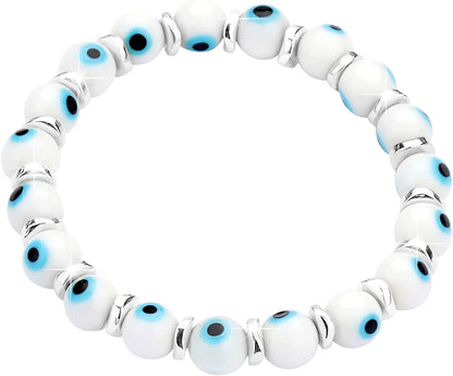 JUVJEW Evil Eye Bracelets for Women Protect 8Mm Ojo Glass Beaded Protection Stretch Braclet Jewelry Apparel & Accessories > Jewelry > Bracelets JUVJEW White-Sliver  