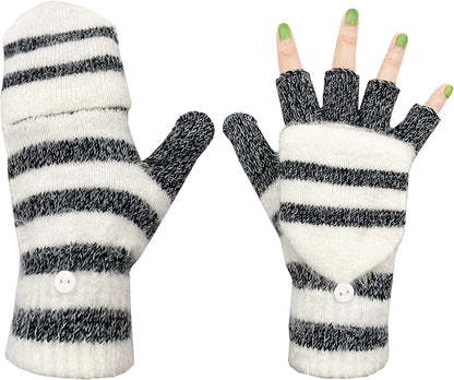 Beurlike Women'S Winter Gloves Warm Wool Knitted Convertible Fingerless Mittens Apparel & Accessories > Clothing Accessories > Gloves & Mittens Beurlike Black White  