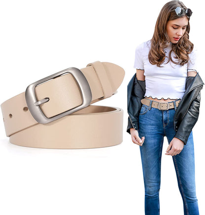 Fashion Womens Leather Belts SUOSDEY with Pin Buckle Waist Belt for Jeans Pants Apparel & Accessories > Clothing Accessories > Belts SUOSDEY 11-beige With Brushed Buckle X-Large: fits waist from 43"-46" 