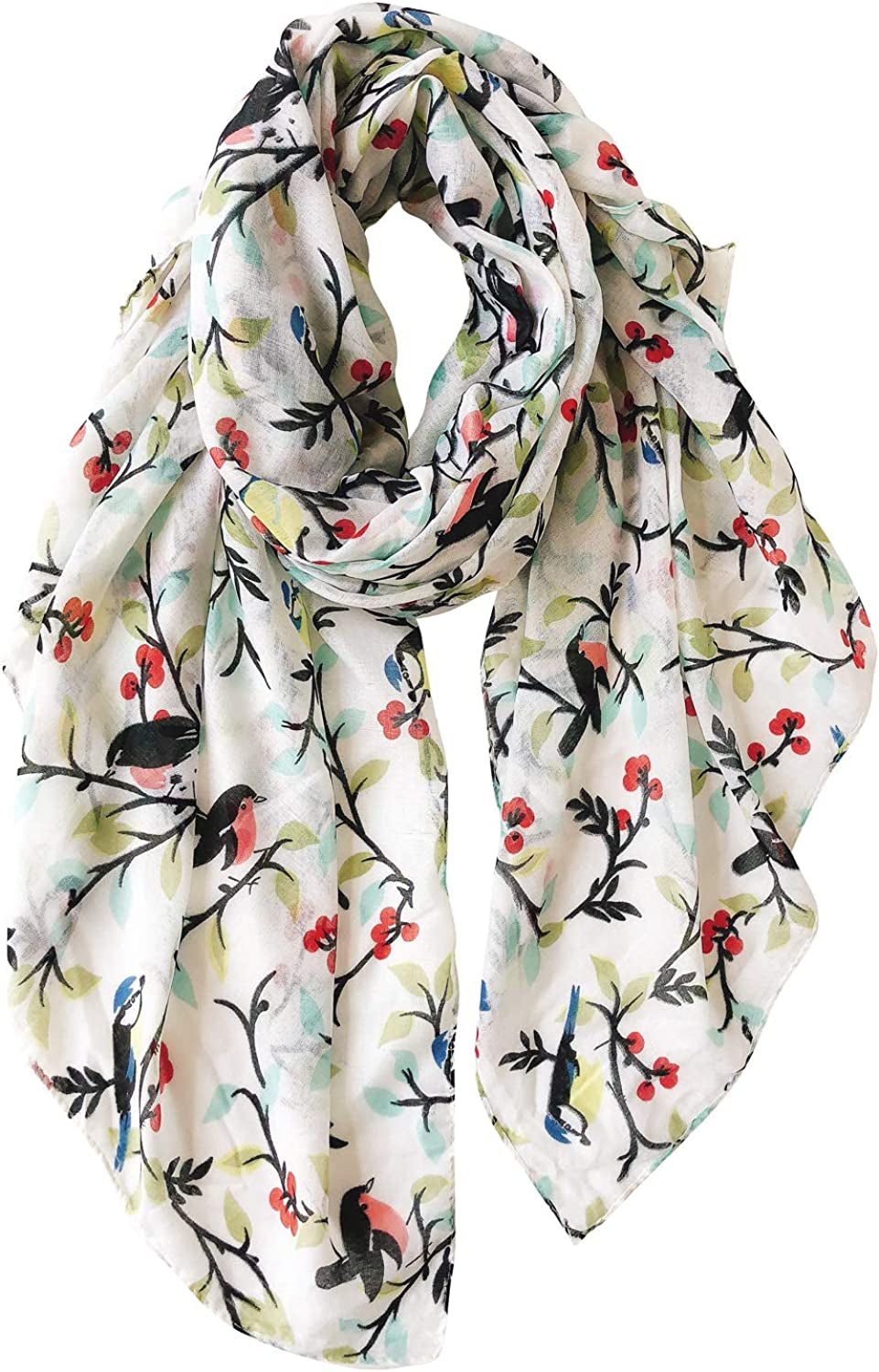 GERINLY Scarfs for Women Lightweight Floral Birds Print Cotton Scarves and Wraps for Holiday Shawl Apparel & Accessories > Clothing Accessories > Scarves & Shawls GERINLY Ivorywhite  