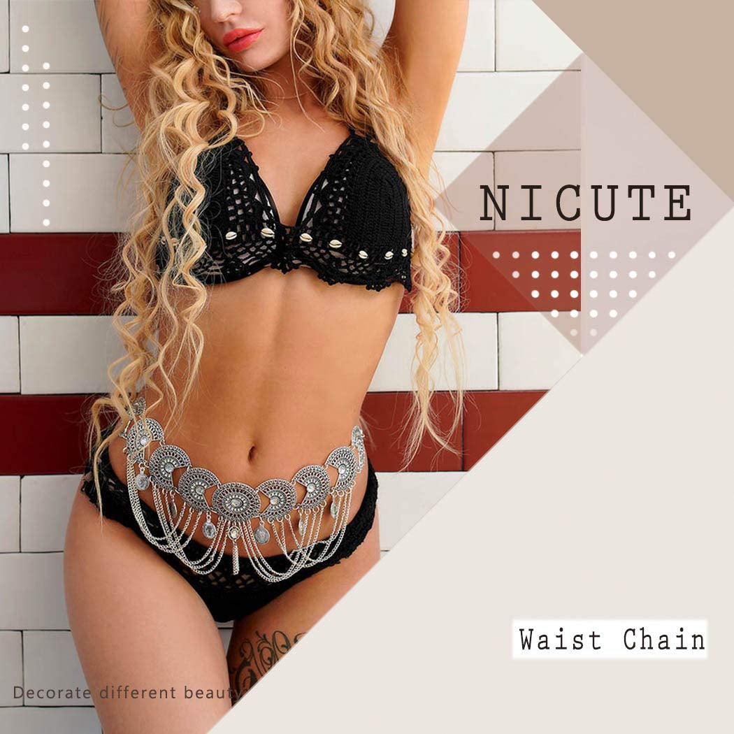 Nicute Boho Coin Belly Chain Rhinestone Waist Chains Dance Summer Body Jewelry for Women and Girls(Silver) Apparel & Accessories > Jewelry > Body Jewelry Nicute   