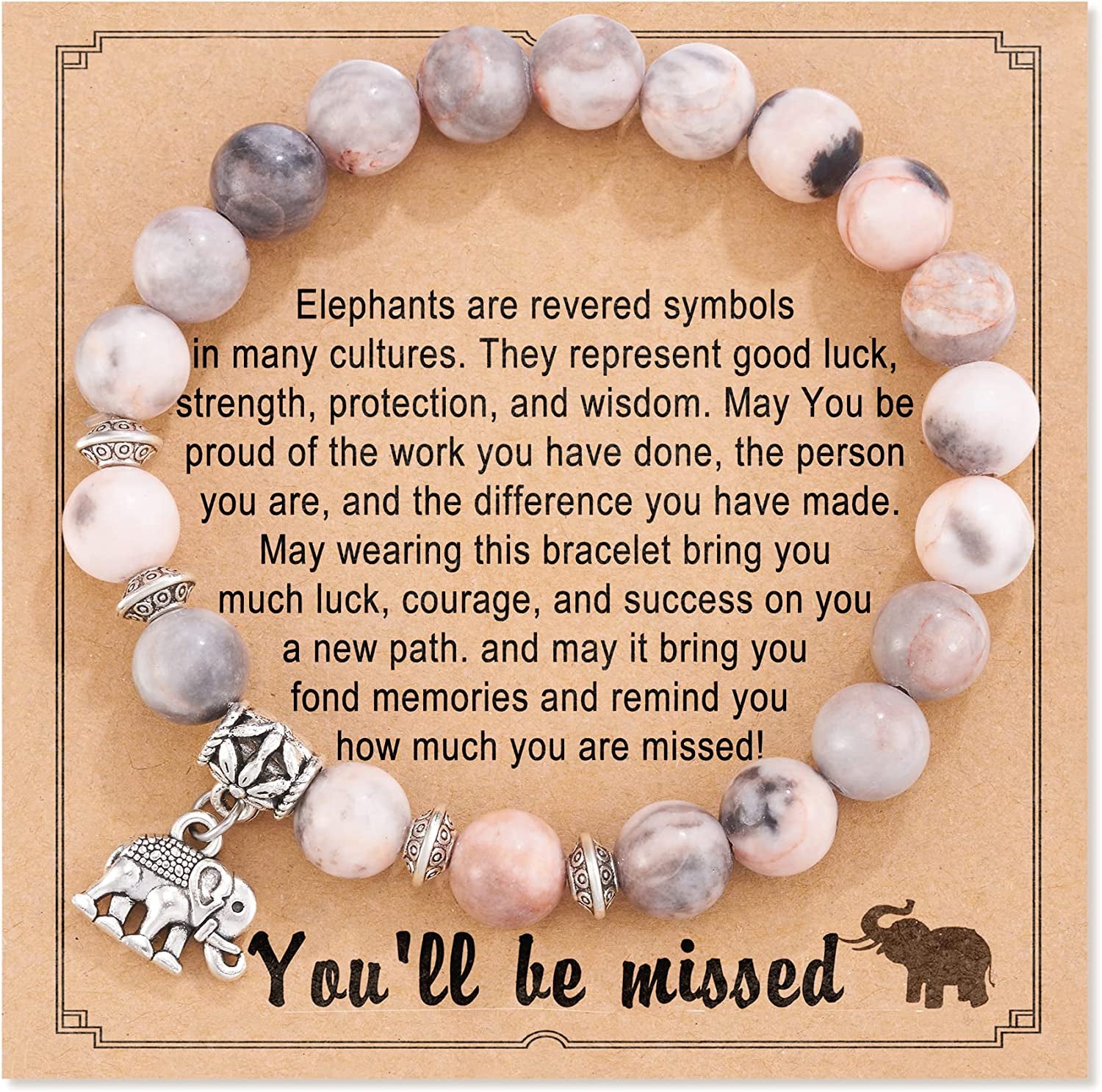 HGDEER Farewell Gifts, Natural Stone Lucky Elephant Bracelets Goodbye Retirement Gifts for Women Men Apparel & Accessories > Jewelry > Bracelets HGDEER Pink  