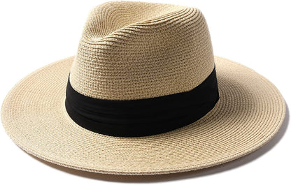 FURTALK Panama Hat Sun Hats for Women Men Wide Brim Fedora Straw Beach Hat UV UPF 50 Apparel & Accessories > Clothing Accessories > Hats KYLIE MAX B-beige Large 