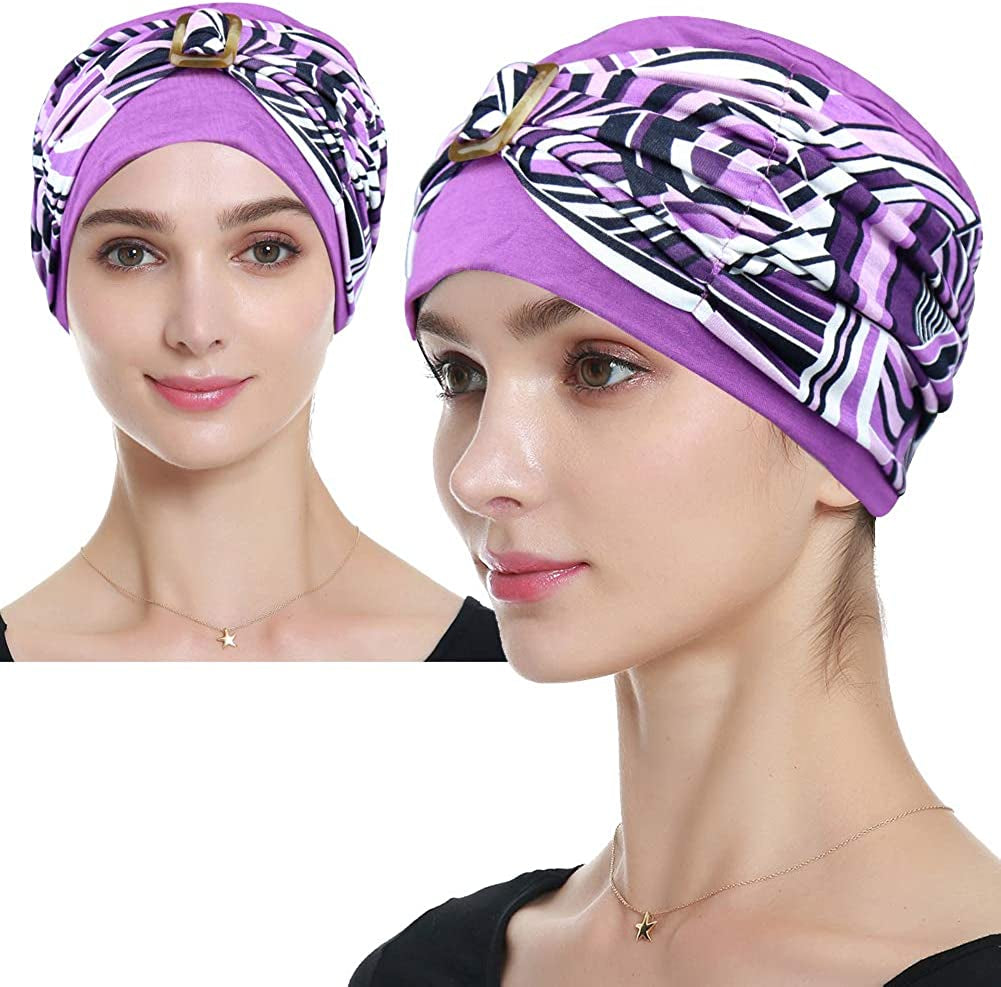 Chemo Turban Headwear Spring Summer Beanie Hats for Women – Soft, Stylish, Warm Apparel & Accessories > Clothing Accessories > Headwear KYLIE MAX Purple Fan  