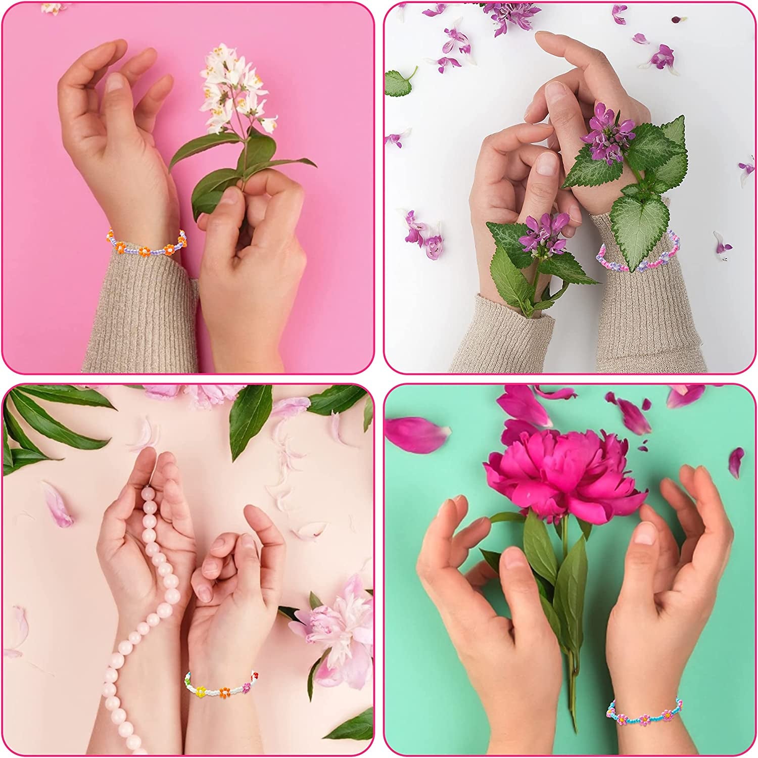 PANTIDE 6Pcs Colorful Daisy Flower Bead Bracelets Set Indie Handmade Beaded Flower Bracelets Anklets Vsco Boho Beach Summer Braided String Y2K Aesthetic Kidcore Jewelry with Flowers for Women Girls Apparel & Accessories > Jewelry > Anklets PANTIDE   