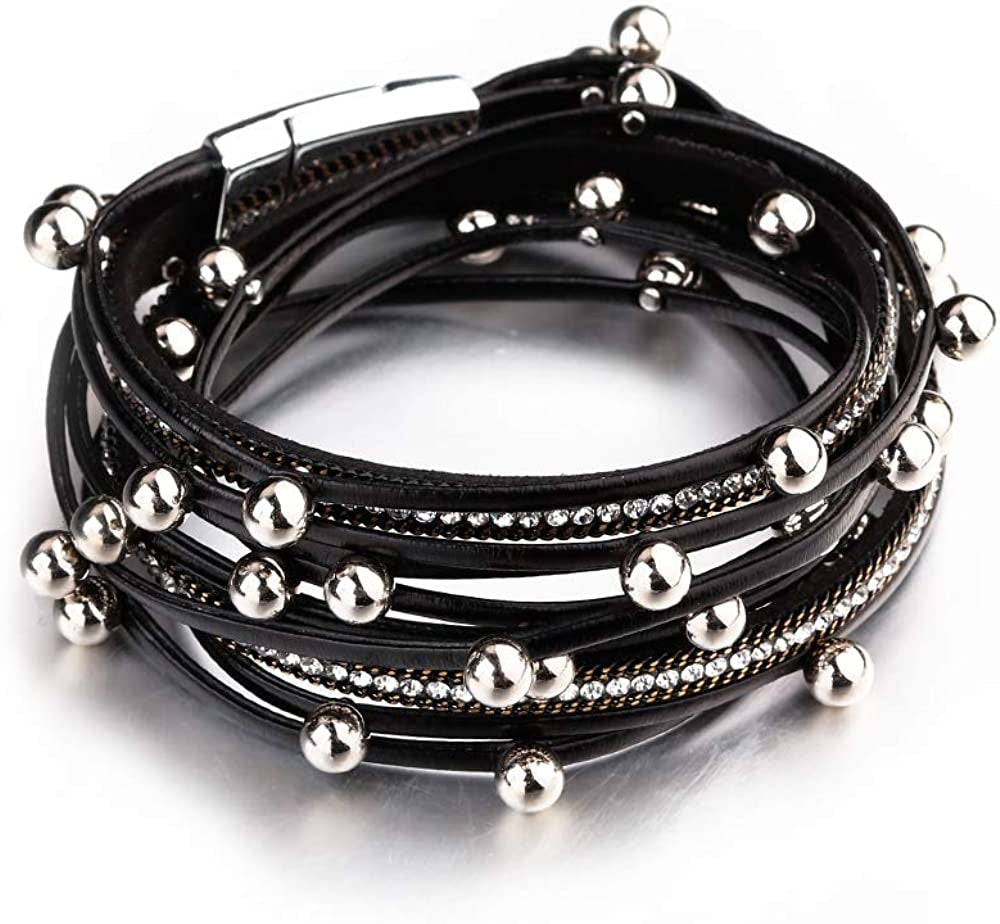 Fesciory Leather Wrap Bracelet for Women, Leopard Multi-Layer Magnetic Buckle Cuff Bracelet Jewelry Apparel & Accessories > Jewelry > Bracelets Fesciory   