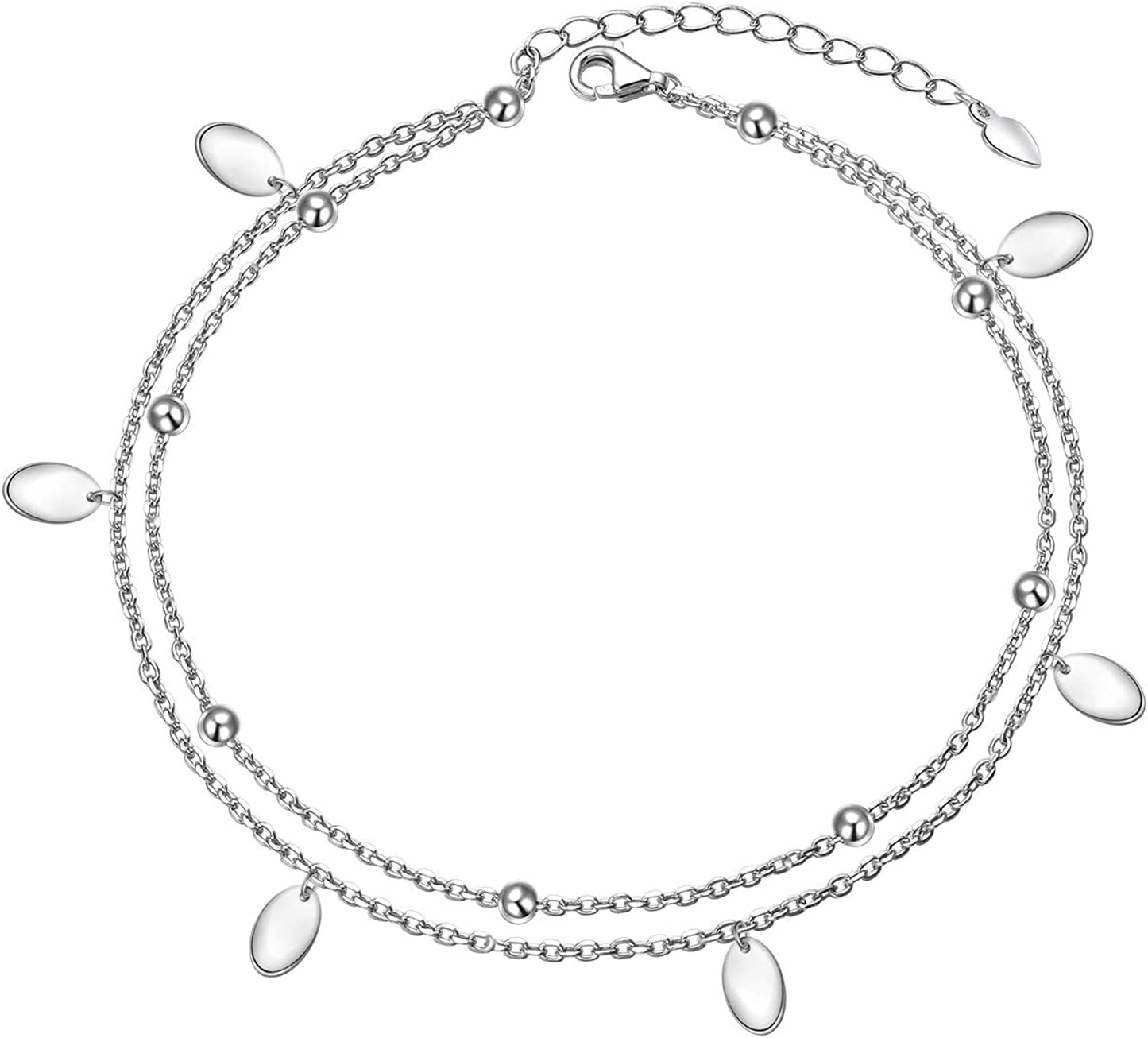 Star Moon Layered Anklet 925 Sterling Silver Sunflower Anklets for Women Girls Adjustable Beads Crescent Ankle Bracelet Boho Beach Foot Chain 9+1.5 Inch Charm Jewelry Birthday Gifts Apparel & Accessories > Jewelry > Anklets SilverSea Jewelry Oval  