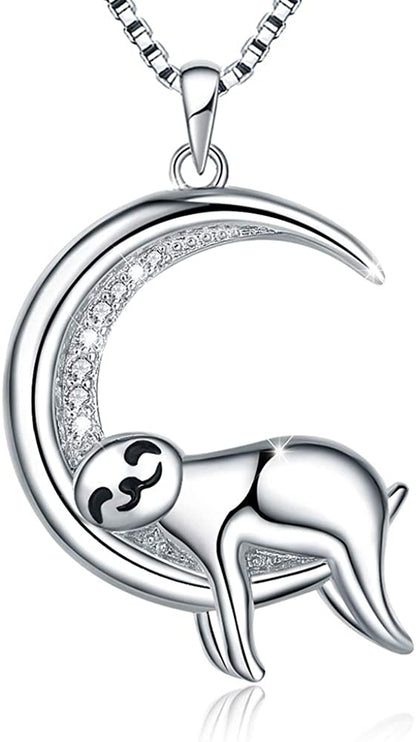 URMWMOO S925 Sterling Silver Sloth Necklace Purple Green Birthstone Moon Jewelry Keep Me in Your Heart Animal Pendant Necklaces Sloths Gifts for Women Girlfriend Apparel & Accessories > Jewelry > Anklets URMWMOO JEWELRY sloth 1  