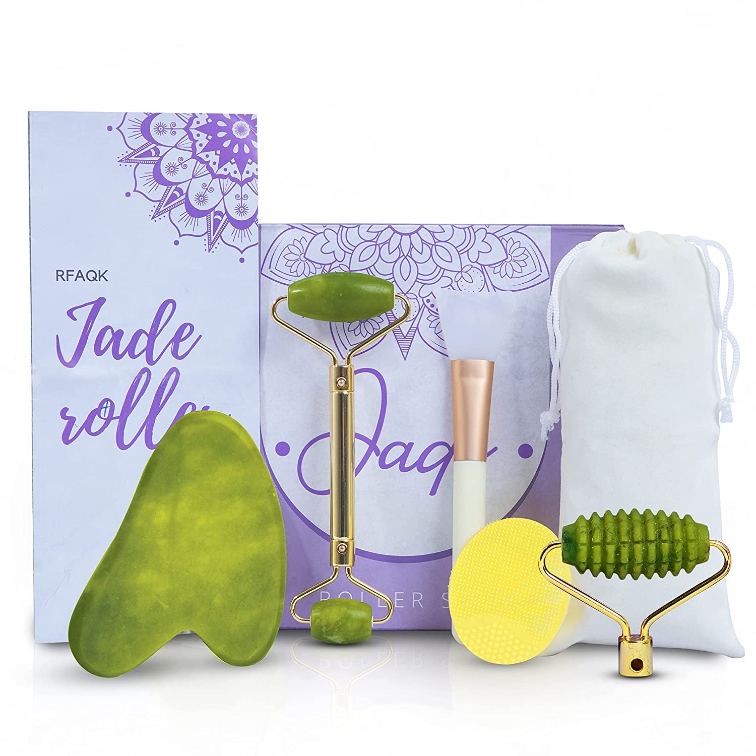 Guasha Tool for Face - Rose Quartz Gua Sha Facial Tools for Face & Body SPA - Heart Shape Gua Sha Massage Scrapper Tool, Real Natural Gua Sha Jade Stone for Treatment to Relieve Muscles Tension Health & Beauty > Personal Care > Cosmetics > Cosmetic Tools > Skin Care Tools RFAQK Jade Roller Green  