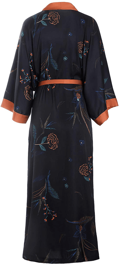 Aensso Long Silky Kimono Robes for Women, Lightweight & Soft Floral Bridal Robe Apparel & Accessories > Clothing > Sleepwear & Loungewear > Robes Aensso   