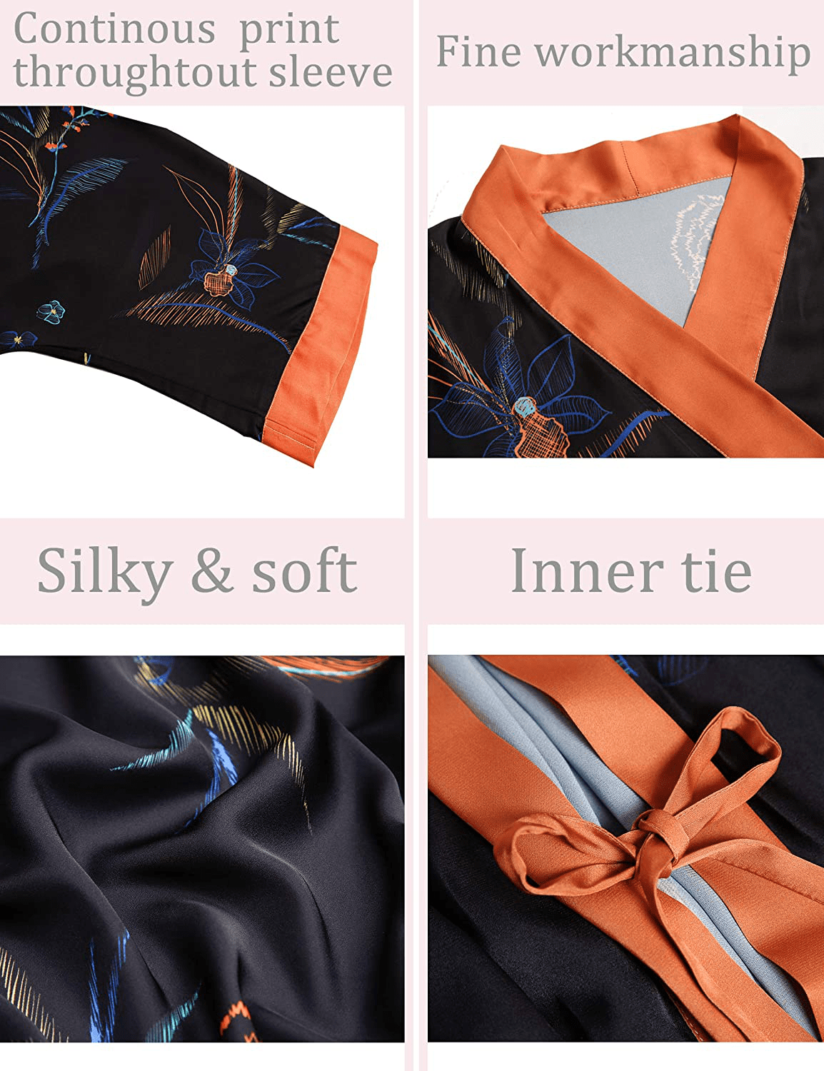 Aensso Long Silky Kimono Robes for Women, Lightweight & Soft Floral Bridal Robe Apparel & Accessories > Clothing > Sleepwear & Loungewear > Robes Aensso   