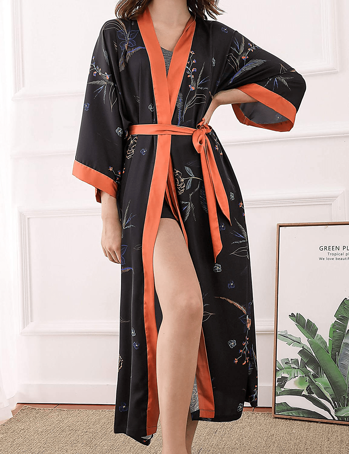 Aensso Long Silky Kimono Robes for Women, Lightweight & Soft Floral Bridal Robe Apparel & Accessories > Clothing > Sleepwear & Loungewear > Robes Aensso   