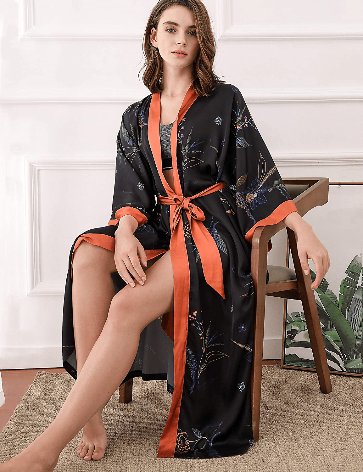 Aensso Long Silky Kimono Robes for Women, Lightweight & Soft Floral Bridal Robe Apparel & Accessories > Clothing > Sleepwear & Loungewear > Robes Aensso   