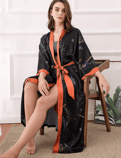 Aensso Long Silky Kimono Robes for Women, Lightweight & Soft Floral Bridal Robe Apparel & Accessories > Clothing > Sleepwear & Loungewear > Robes Aensso   
