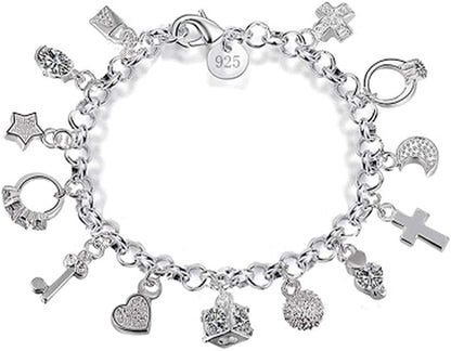 Aeora S925 Silver Thirteen Hanging Pieces Bracelet for Women Gift Bracelets & Bangles Jewelry Apparel & Accessories > Jewelry > Bracelets Aeora   