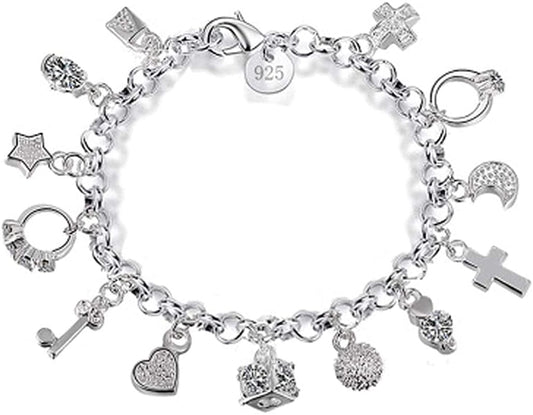 Aeora S925 Silver Thirteen Hanging Pieces Bracelet for Women Gift Bracelets & Bangles Jewelry Apparel & Accessories > Jewelry > Bracelets Aeora   