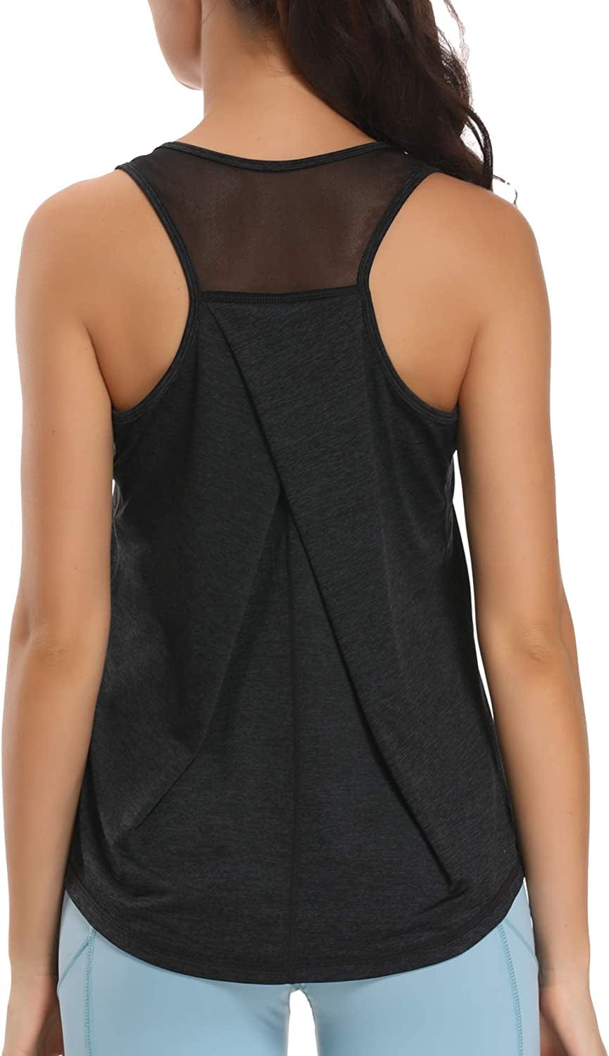 Aeuui Womens Workout Tops for Women Racerback Tank Tops Mesh Yoga Shirts Athletic Running Tank Tops Sleeveless Gym Clothes Dark Grey / Small