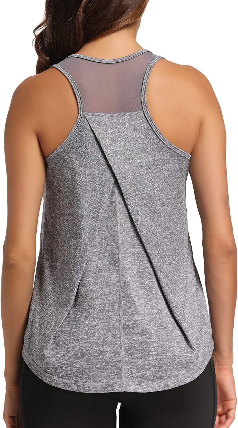 Aeuui Womens Workout Tops for Women Racerback Tank Tops Mesh Yoga Shirts Athletic Running Tank Tops Sleeveless Gym Clothes Grey / Small
