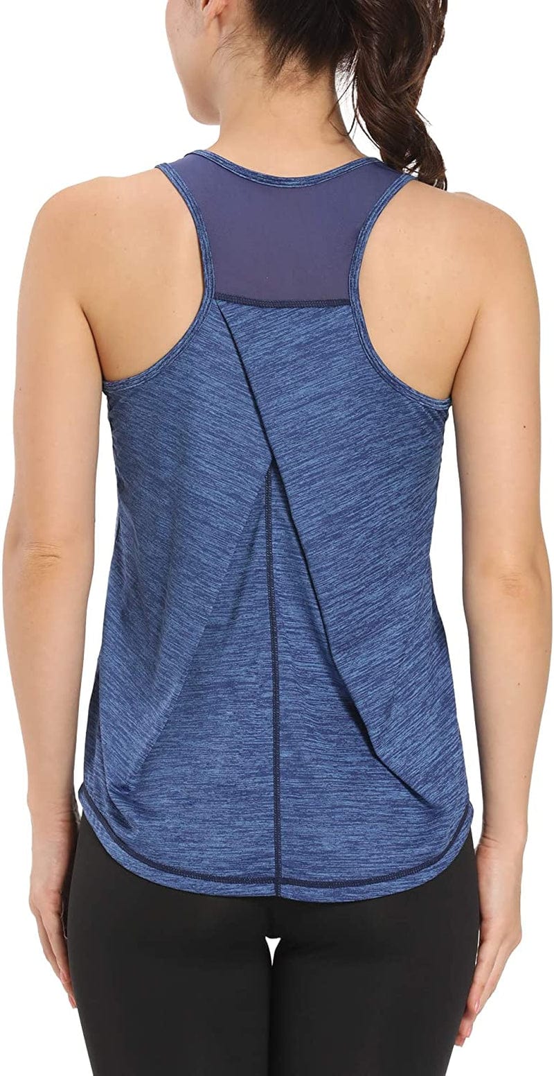 Aeuui Womens Workout Tops for Women Racerback Tank Tops Mesh Yoga Shirts Athletic Running Tank Tops Sleeveless Gym Clothes Royal Blue / Small