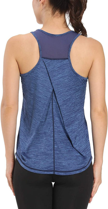 Aeuui Womens Workout Tops for Women Racerback Tank Tops Mesh Yoga Shirts Athletic Running Tank Tops Sleeveless Gym Clothes Royal Blue / Small