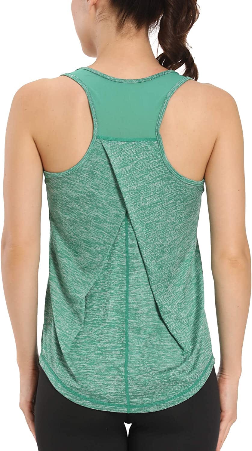 Aeuui Womens Workout Tops for Women Racerback Tank Tops Mesh Yoga Shirts Athletic Running Tank Tops Sleeveless Gym Clothes Foliage Green / Small