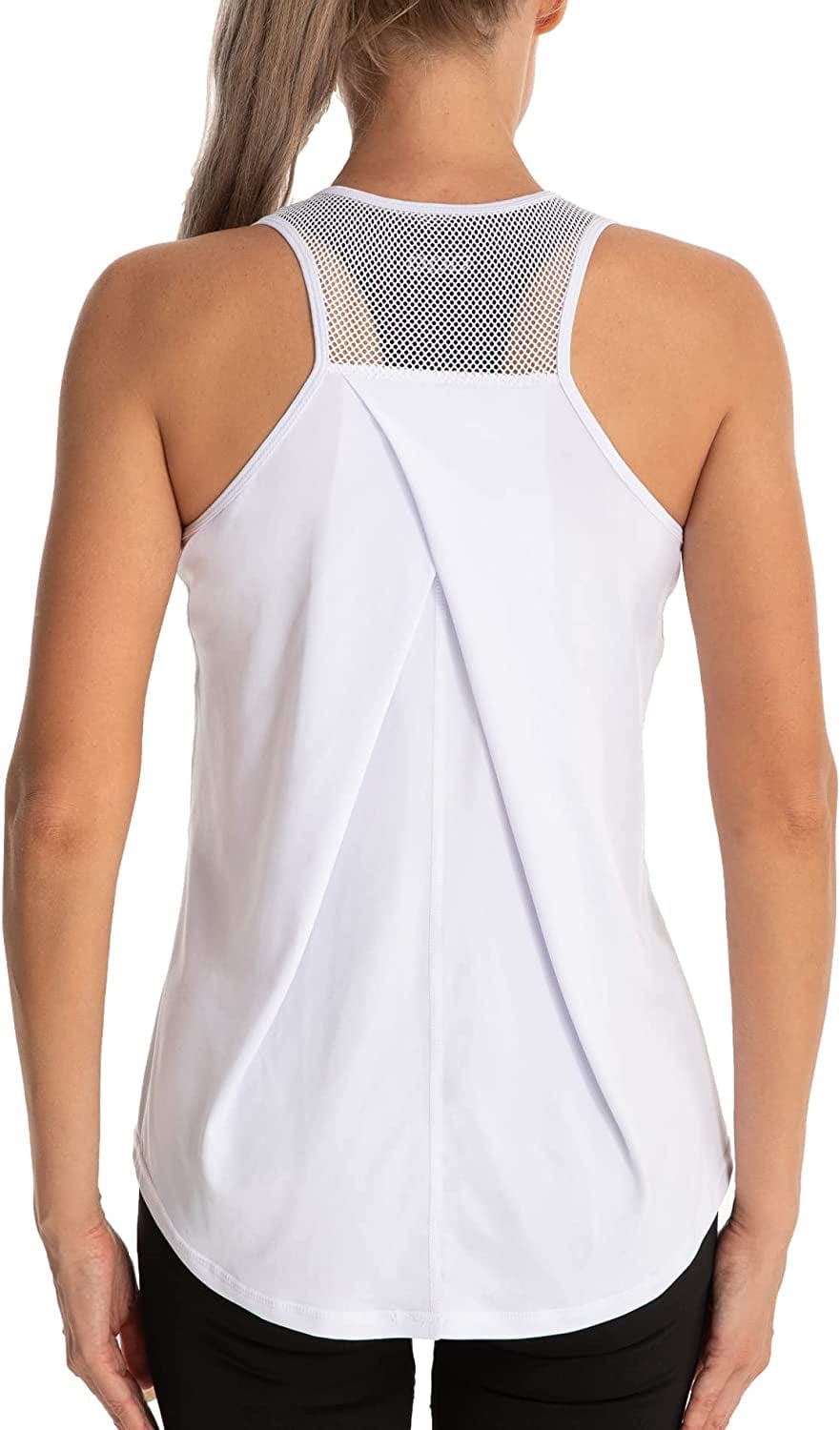 Aeuui Womens Workout Tops for Women Racerback Tank Tops Mesh Yoga Shirts Athletic Running Tank Tops Sleeveless Gym Clothes White / Small