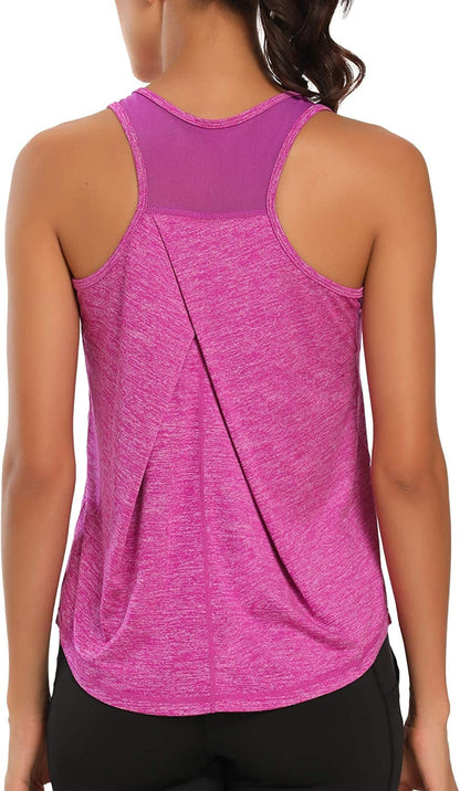 Aeuui Womens Workout Tops for Women Racerback Tank Tops Mesh Yoga Shirts Athletic Running Tank Tops Sleeveless Gym Clothes Dark Purple / Small