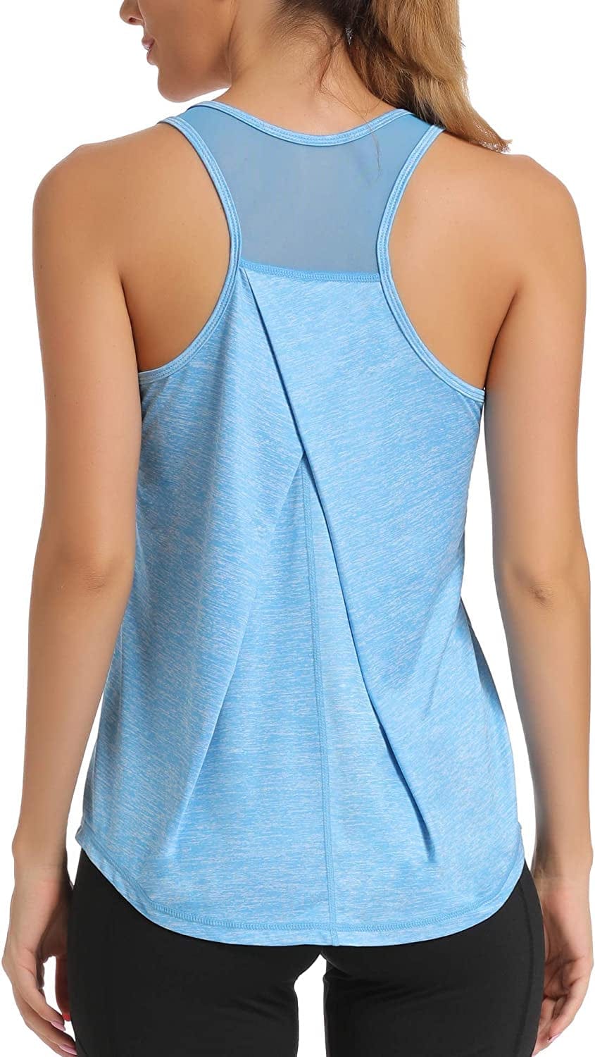 Aeuui Womens Workout Tops for Women Racerback Tank Tops Mesh Yoga Shirts Athletic Running Tank Tops Sleeveless Gym Clothes Blue / Small
