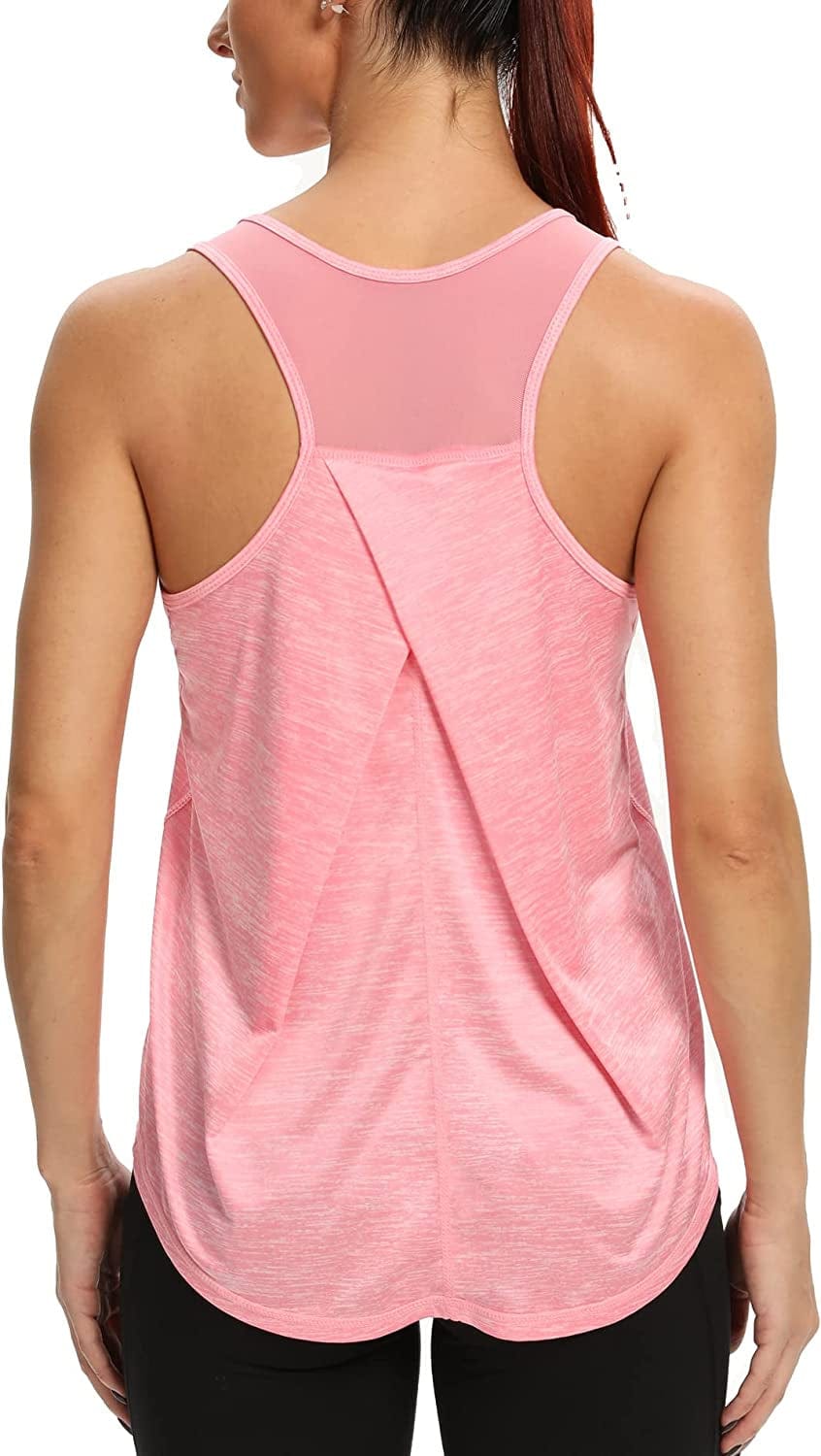 Aeuui Womens Workout Tops for Women Racerback Tank Tops Mesh Yoga Shirts Athletic Running Tank Tops Sleeveless Gym Clothes Pink / Small