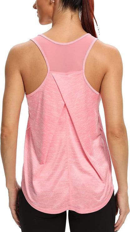 Aeuui Womens Workout Tops for Women Racerback Tank Tops Mesh Yoga Shirts Athletic Running Tank Tops Sleeveless Gym Clothes Pink / Small