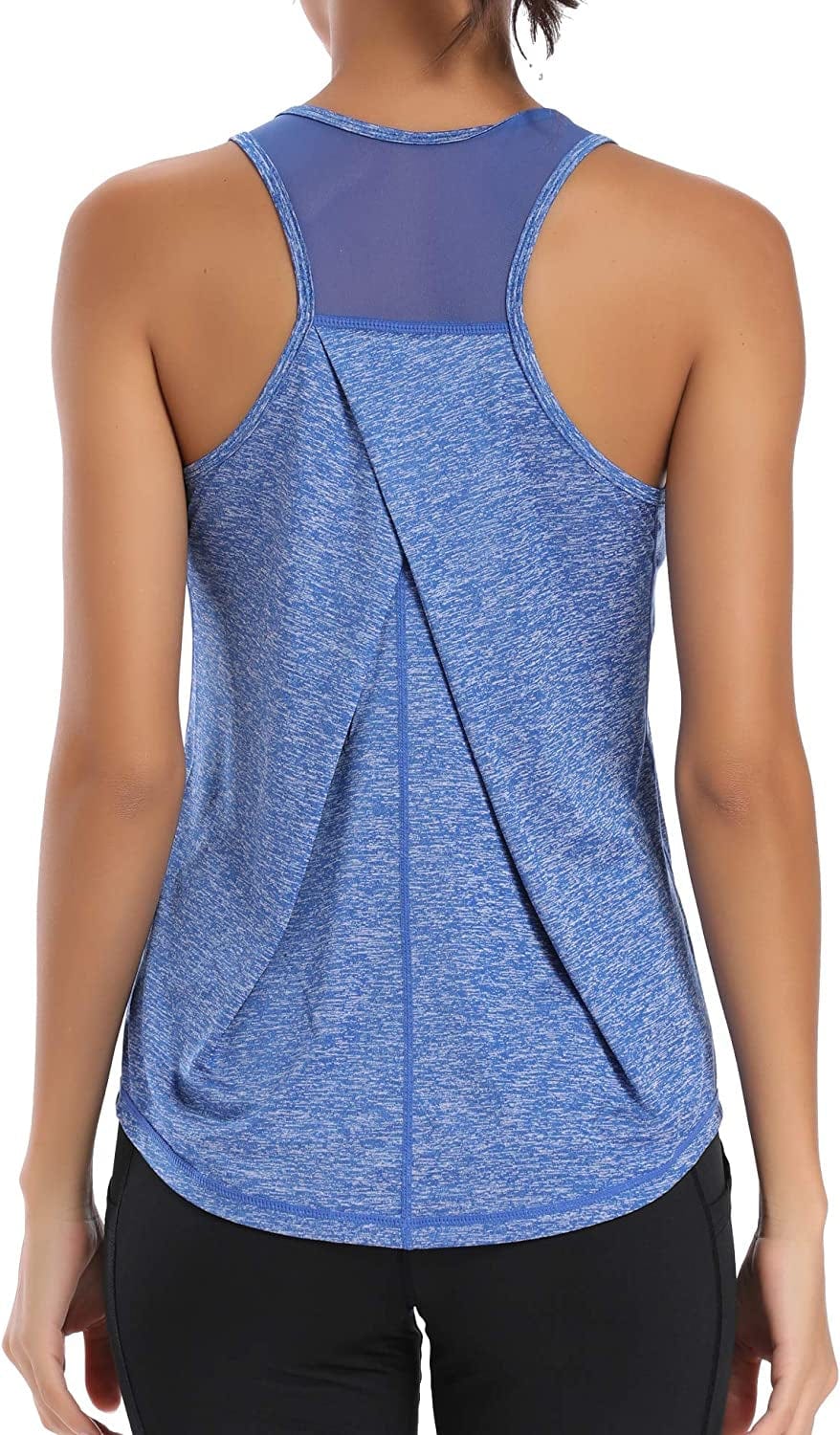 Aeuui Womens Workout Tops for Women Racerback Tank Tops Mesh Yoga Shirts Athletic Running Tank Tops Sleeveless Gym Clothes Bright Blue / X-Large