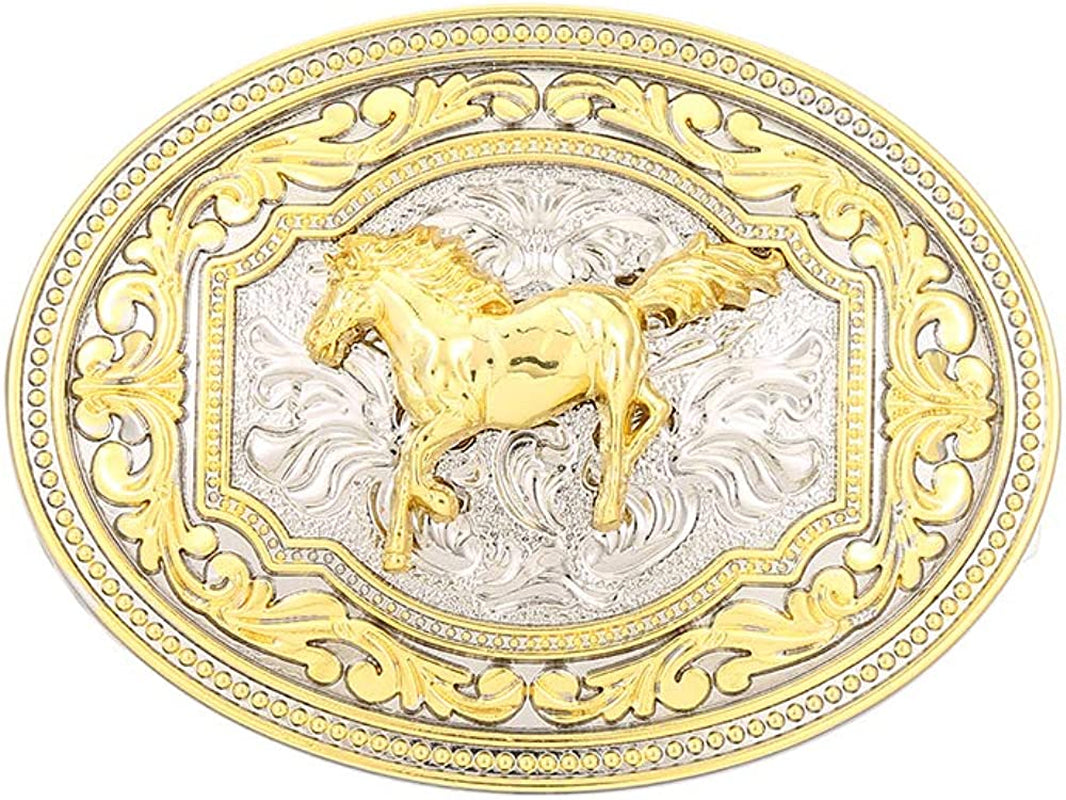 KDG Western Cowboy Gold Belt Buckle for Man Eagle Running Horse Bull Heads Texas Buckle Apparel & Accessories > Clothing Accessories > Belt Buckles KDG Running Horse  