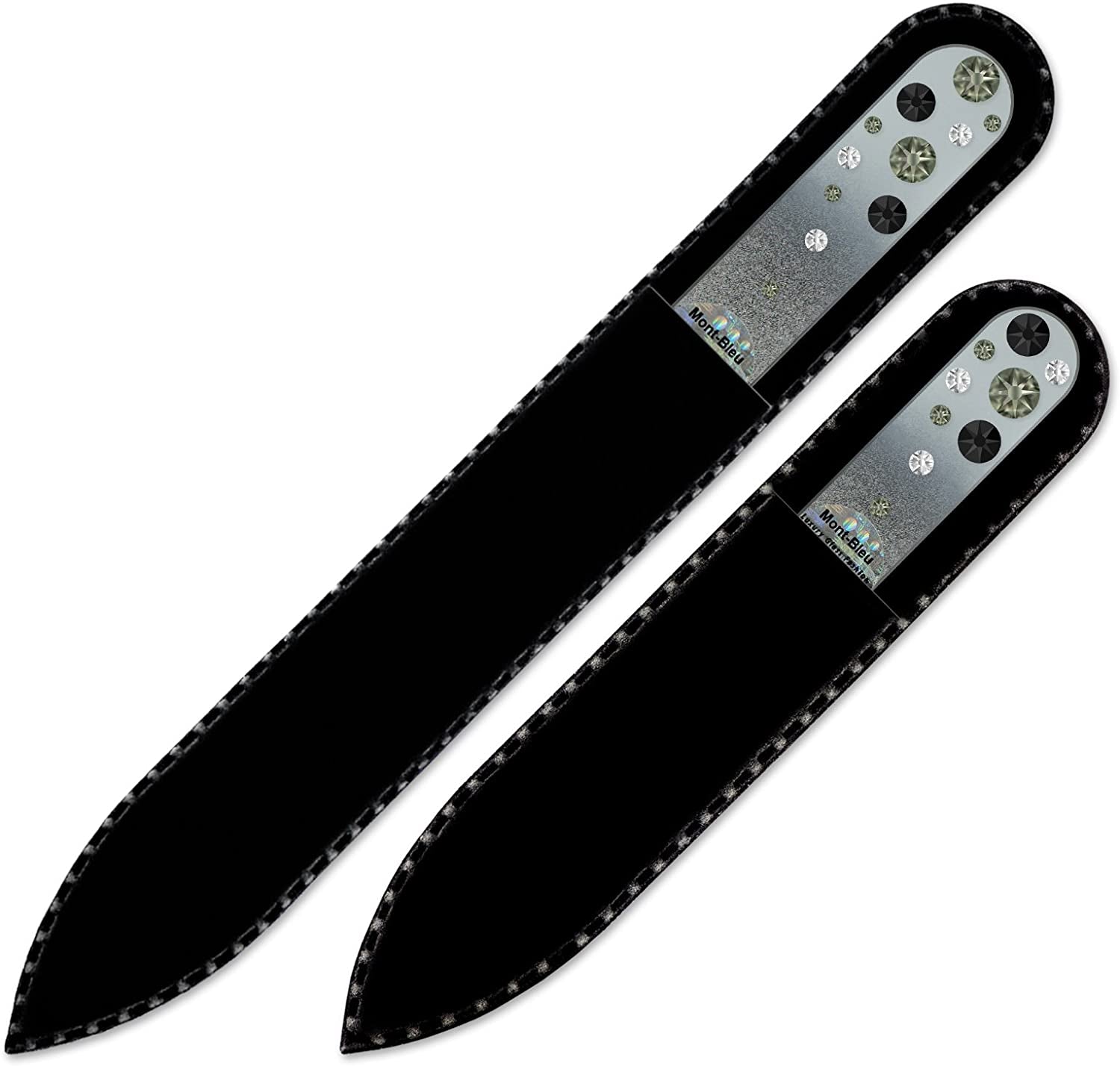 Nail Files - Mont Bleu Set of 2 Glass Nail Files Hand Decorated with Crystals - Czech Tempered Glass - Travel Nail File for Shiny Nails - Crystal Nail Files Health & Beauty > Personal Care > Cosmetics > Cosmetic Tools > Nail Tools Mont Bleu   