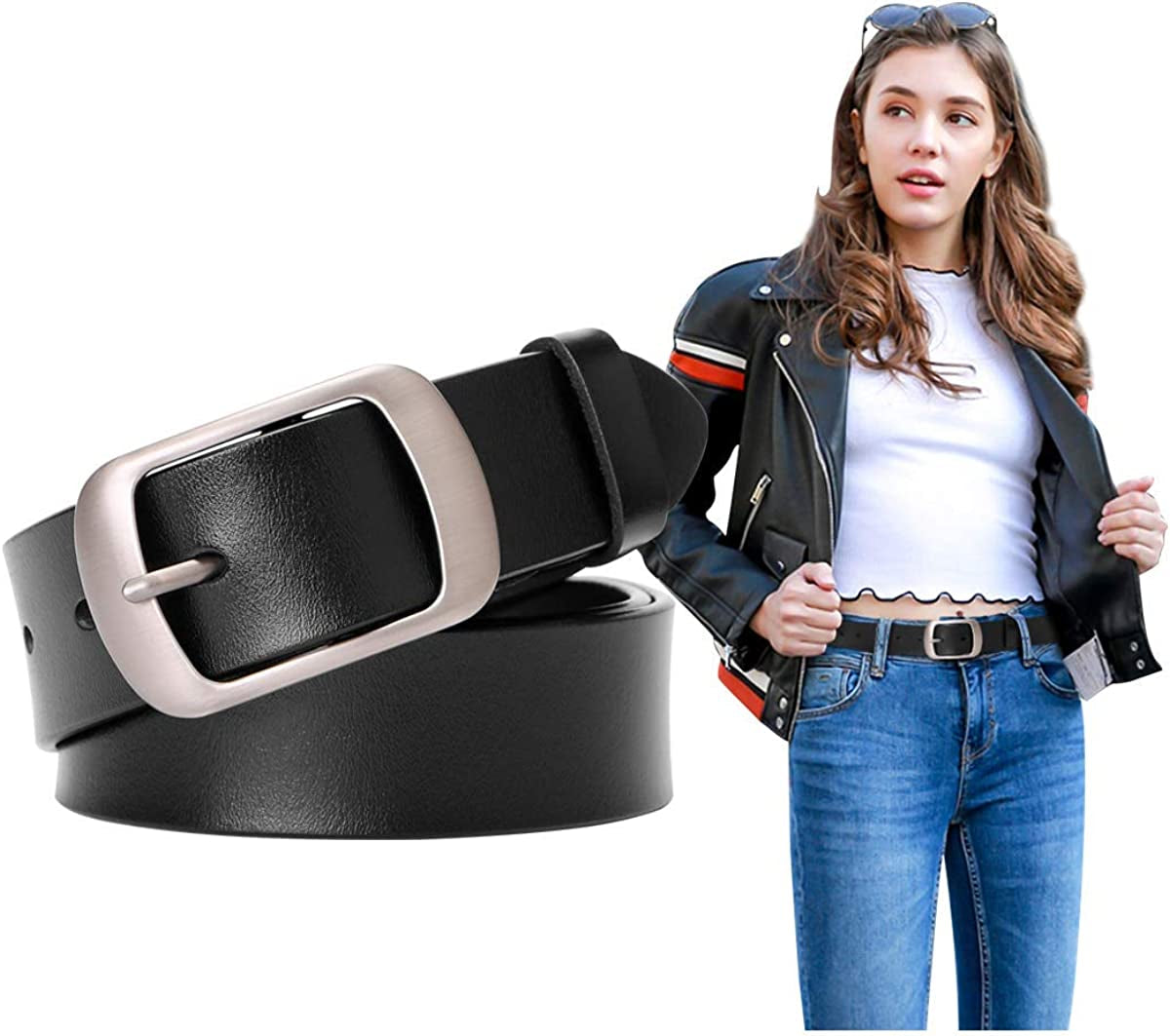 Fashion Womens Leather Belts SUOSDEY with Pin Buckle Waist Belt for Jeans Pants Apparel & Accessories > Clothing Accessories > Belts SUOSDEY 03-black Small: fits waist from 25"-30" 