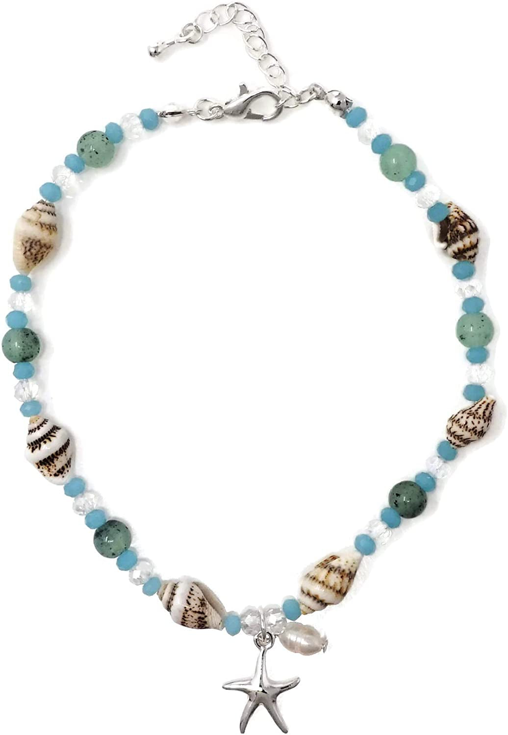 Elosee Sealife Theme Seashell Freshwater Pearl Bead Anklet Apparel & Accessories > Jewelry > Anklets Elosee Starfish - Blue  