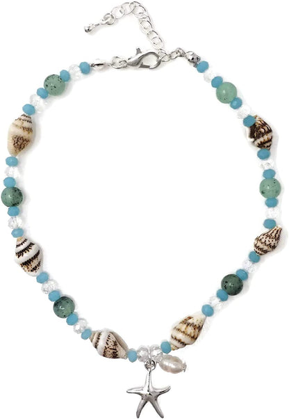 Elosee Sealife Theme Seashell Freshwater Pearl Bead Anklet Apparel & Accessories > Jewelry > Anklets Elosee Starfish - Blue  