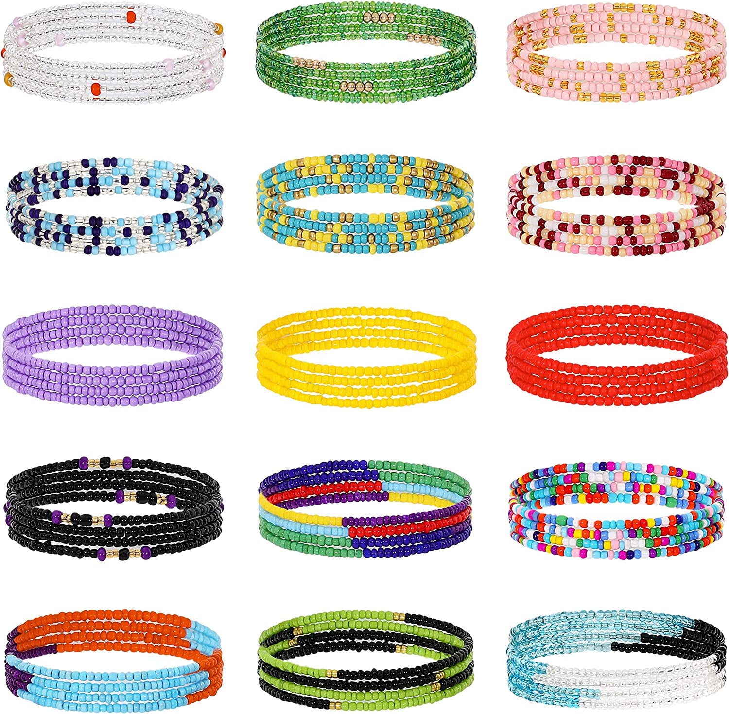 TOSGMY 15Pcs 31.5-50Inch Waist Beads for Women Girls Stretchy Belly Chain Body Jewelry Set Colorful Waist Chain Summer Bikini Body Chain plus Size Apparel & Accessories > Jewelry > Body Jewelry TOSGMY A 37.4 Inches 