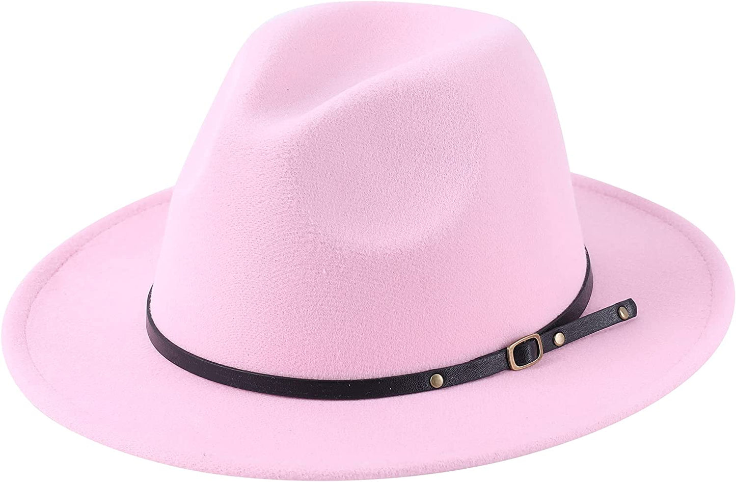 Lanzom Womens Classic Wide Brim Floppy Panama Hat Belt Buckle Wool Fedora Hat Apparel & Accessories > Clothing Accessories > Hats Lanzom Pink One Size 