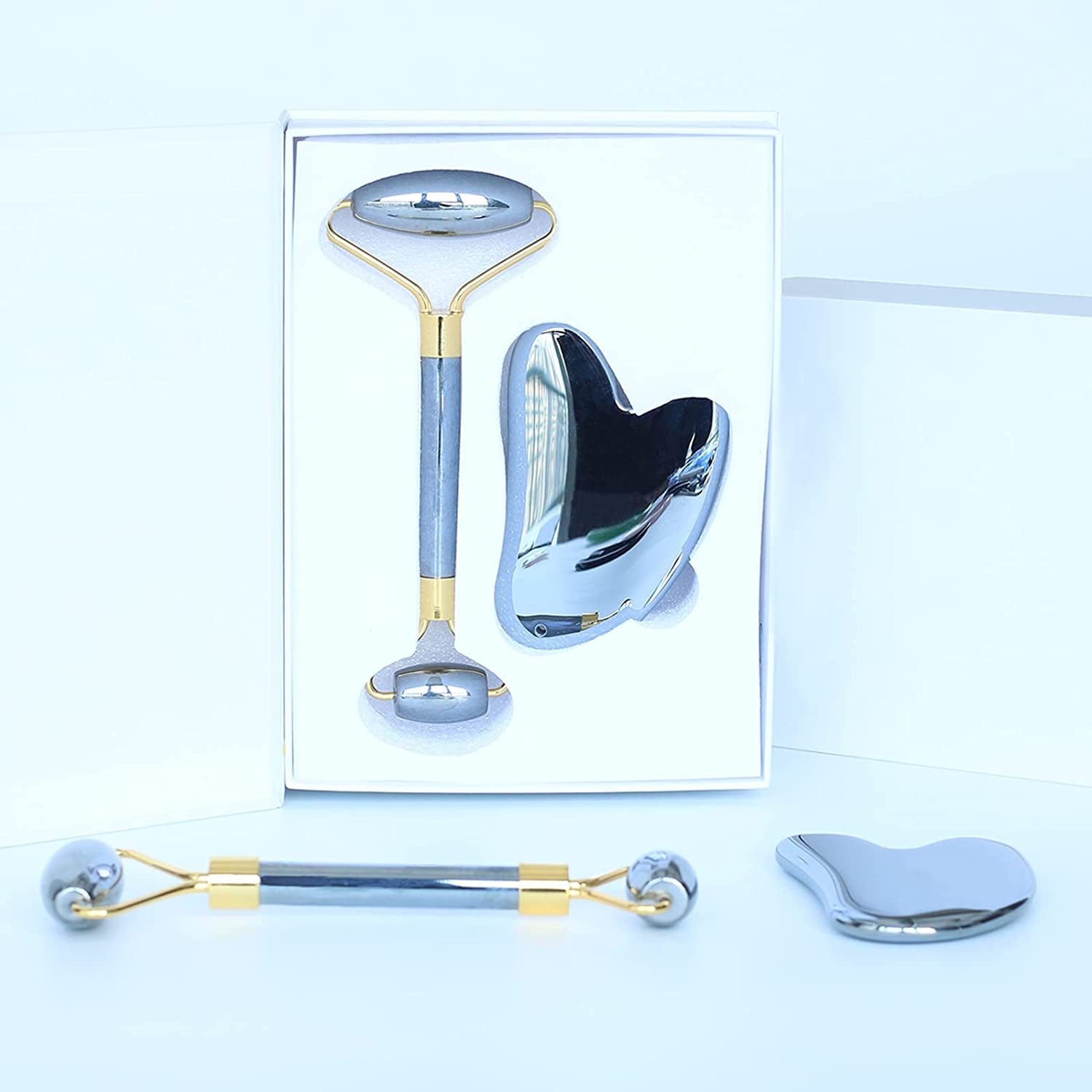 HOTACE Face Jade Roller Gua Sha Set Facial Beauty Roller Skin Care Tools Terahertz Energy Stone Massager for Face, Eyes, Neck, Finger Set Health & Beauty > Personal Care > Cosmetics > Cosmetic Tools > Skin Care Tools HOTACE   