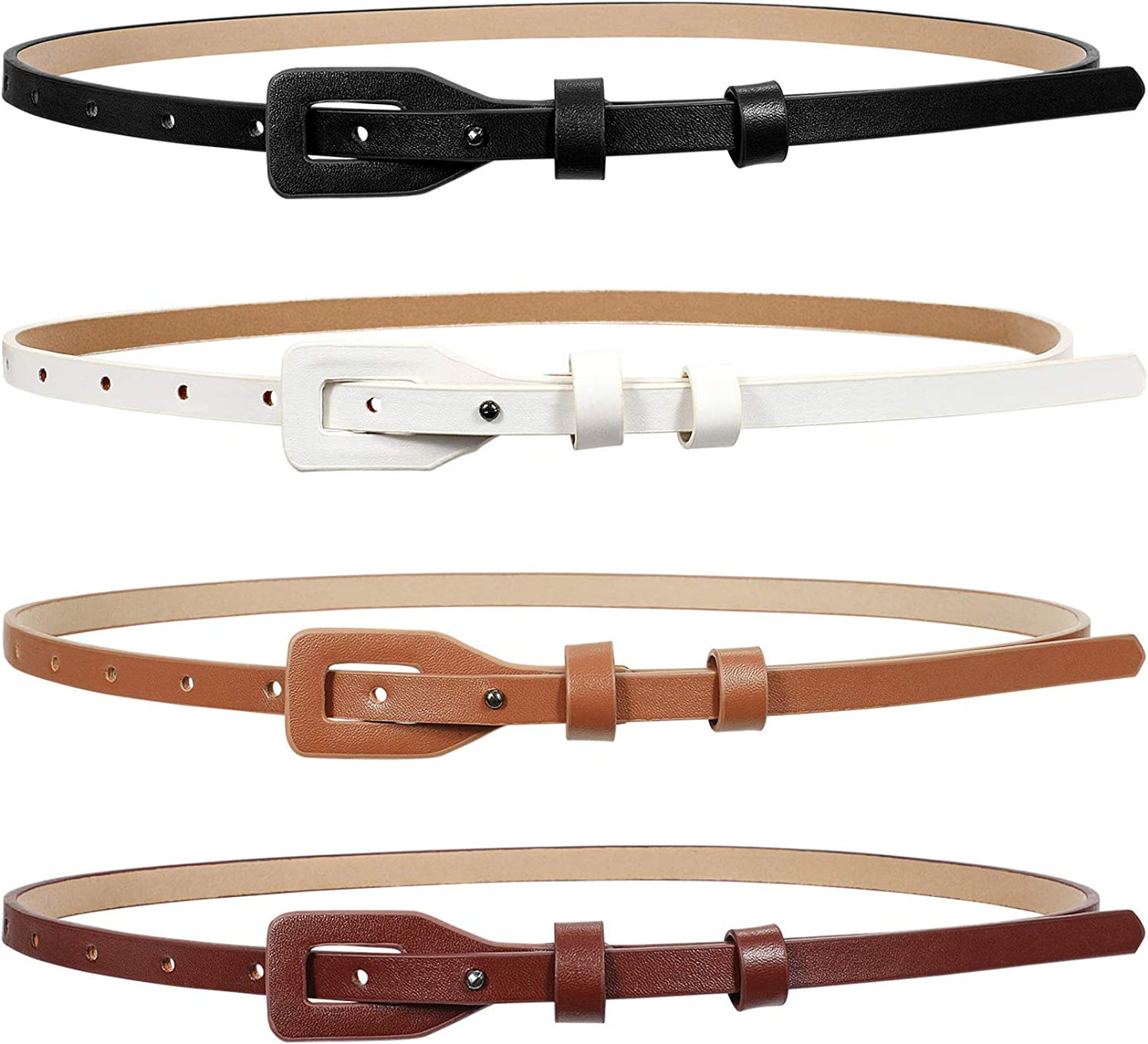 Set of 4 Womens Thin Belts SANSTHS Skinny Leather Belt with Gold Alloy Buckle Apparel & Accessories > Clothing Accessories > Belts SANSTHS D-4-pack XS:Fits pants size 20"-24" 