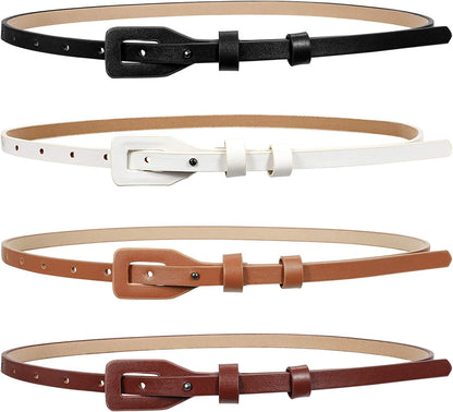 Set of 4 Womens Thin Belts SANSTHS Skinny Leather Belt with Gold Alloy Buckle Apparel & Accessories > Clothing Accessories > Belts SANSTHS D-4-pack XS:Fits pants size 20"-24" 