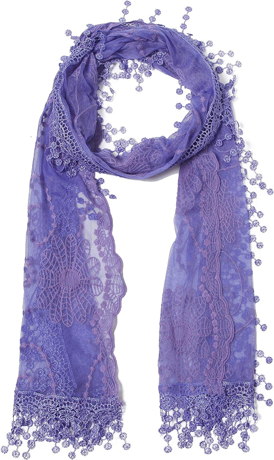 Women'S Lightweight Feminine Lace Teardrop Fringe Lace Scarf Vintage Scarf Mesh Crochet Tassel Cotton Scarf for Women Apparel & Accessories > Clothing Accessories > Scarves & Shawls Tan's Lavender  