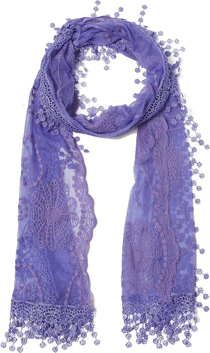 Women'S Lightweight Feminine Lace Teardrop Fringe Lace Scarf Vintage Scarf Mesh Crochet Tassel Cotton Scarf for Women Apparel & Accessories > Clothing Accessories > Scarves & Shawls Tan's Lavender  