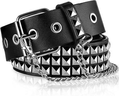 Studded Belts Punk Rock Belts for Women Threads Goth Pyramid Pu Leather Belts with Chains for Gothic Clothing Accessories Apparel & Accessories > Clothing Accessories > Belts Geyoga Black  