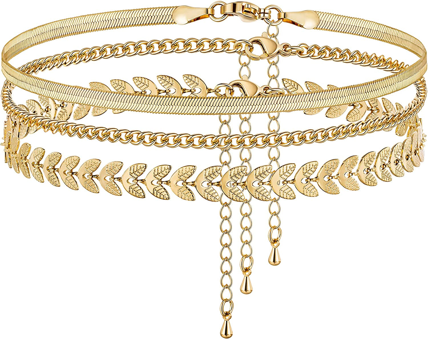 Kyerlyn Dainty Simple Chain Anklet for Women 18K Gold/Silver Plated Summer Beach Beaded Evil Eye Moon Figaro Butterfly Satellite Cuban Pearl Flat Marina Anklet Gift Apparel & Accessories > Jewelry > Anklets Kyerlyn 3pcs Cuban/Fishbone/Herringbone-Gold  